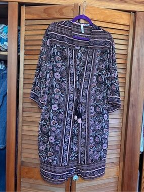 Floral Boho Kimono in Black and Dusty Pink